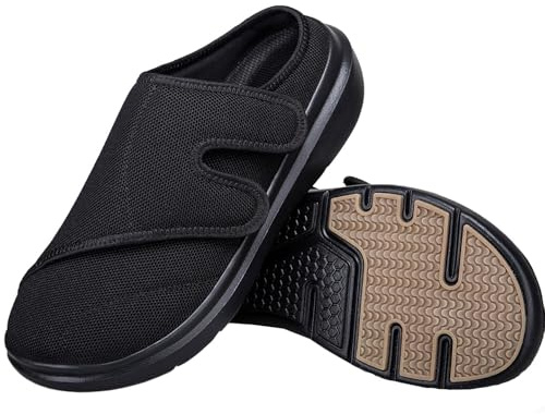 Eagsouni Chaussons Diabétiques Hommes Femmes Larges Scratch réglable | Respirant,Léger,Orthopédique,Antidérapant,Pantoufle,confortable pour la marche,pour personnes âgées et pieds sensibles