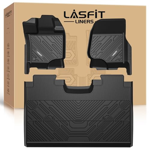 LASFIT Floor Mats for Ford F-150 2015-2026 | F150 Lightning 2022-2025 SuperCrew (Rear w/o Fold Flat Storage) Carpet Floor All Weather Protector TPE Truck Liners- 1st & 2nd Row, 3pcs Black