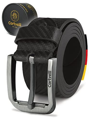 Cartvelli Premium Ledergürtel Herren Schwarz Carbon 90cm Made in Germany Geschenkbox Echt Leder Herrengürtel Jeansgürtel Gürtel 40mm Anzug jeans chino pants Hi-Tech-M19s-90