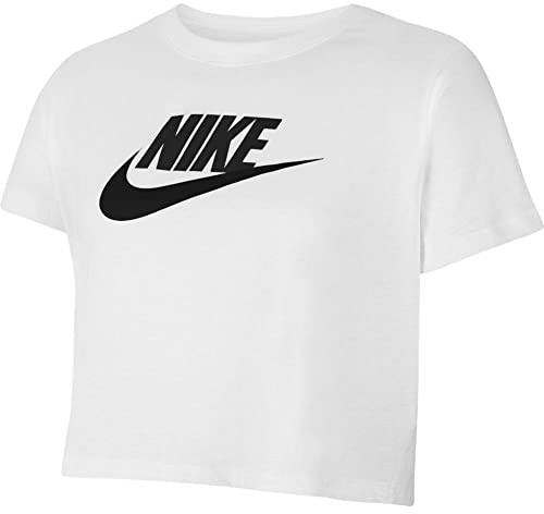 NIKE G Nsw Tee Crop Futura, T Shirt Niñas, White/black/black, 7 Años