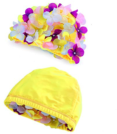 1 Gorro de Natación Impermeable para Piscina de Moda con Flores, Perlas, Accesorio Elegante para Vacaciones, Regalo para Mujeres y Niñas, Mantiene el Cabello Seco