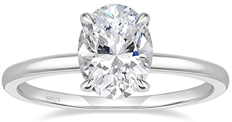 EAMTI 3CT 925 Sterling Silver Engagement Rings Oval Cut Solitaire Cubic Zirconia CZ Wedding Promise Rings for Her Wedding Bands for Women Size 3-11, 5.5 UK, Metal, Cubic Zirconia