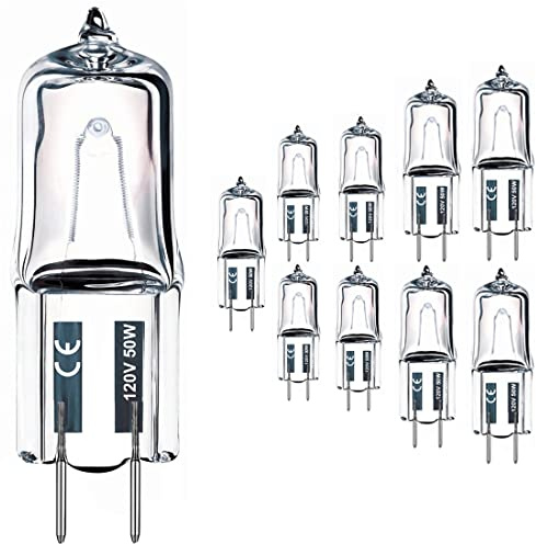 Vinaco G8 Bulb, 10 Pack Halogen 50W, High Output 120V with G8 Base, 2800K Warm White Dimmable, Xenon for Range Hood, Cabinet, Chandelier, Table Lamp