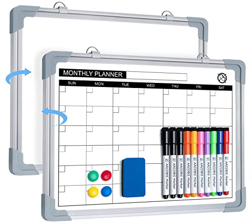 ARCOBIS Monthly Planner Whiteboard Calendar for Wall, 40 x 30cm A3 Wall Planner Mini Magnetic White Board, Hanging Double-Sided to Do List Memo Board for School, Home, Office, Gym