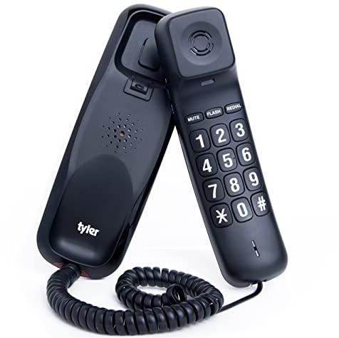 Tyler Landline Corded Phone - Big Button for Seniors - Loud Ringer for Hearing Impaired - Wall Mountable - LED Call Light Indicator - Volume Control - Power Outage Safe - Home Phone Black (TBBP6-B)