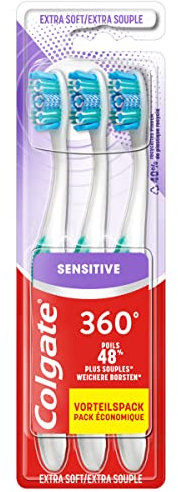 COLGATE - 360 Deep Clean Extra Soft Toothbrush - Removes Bacteria from Teeth, Tongue, Cheeks and Gums - Interdental Strands Clean Between Teeth - Pack of 3
