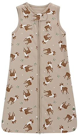 Baby Schlafsack Kinder, 0,5 Tog Schlafsack Baby Sommer Kleine Kinder Schlafanzug ohne Ärmel, Schlafsäcke 100% Baumwolle atmungsaktiv Babyschlafsack Unisex Pyjamas, 0-6M Braun Rehkitz