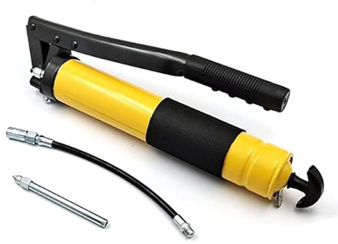 Handhebelfettpresse, 42 x 12.8 x 6cm Fettpresse, 600G Doppeldruckhebel Doppelkolben Schmierfettpresse Schmierung Hebelfettpresse Spezialfettpresse Flexschlauch und Metall Verlängerung für Baumaschinen