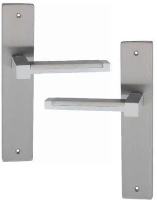 AZERODESIGN- Manillas Puertas Interior- Manetas Puertas Interior Casa- Juego Manillas Puerta - Zamac- Combinado en níquel satinado y níquel brillo (PLACA LARGA)