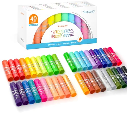 Shuttle Art Peinture Gouache Solide en Stick, 40 Couleurs Gouache Enfant, Sèchage Rapide, Non Toxique, Kit Peinture Enfant sur Papier, Bois, Céramique, Toile