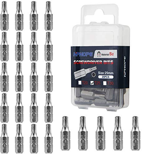 HPHOPE T25 Bit x 25Stück, Torx Bit T25 1/4 Sechskant-Antrieb (Länge: 25mm, Flip-Top-Box)