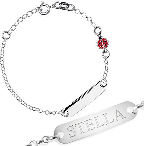 Maverton Bracelet gravé en argent 925 - bracelet avec prénom pour enfant + boite à personnaliser - bijou pour bébé - bijoux enfants fille - pour anniversaire - baptême - communion