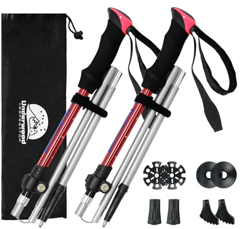 UnderwoodAggregator Bastoni da Passeggio Pieghevoli - Confezione da 2 Bastoncini da Trekking Pieghevoli per Donna e Uomo, Bastoncini da Trekking in Alluminio Leggero, Nordic Walking Regolabili