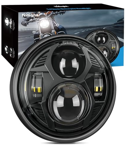 Nilight 5-3/4 5.75 Inch Motorcycles LED Headlight Compatible with Harley Davidson Sportster Iron 883 Dyna Street Bob Super Wide Glide Low Rider Night Rod Train Softail, Black