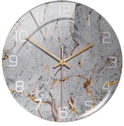 predolo Zeitloses Design: Uhr mit Marmor-Effekt, leise, 30 cm, Elegante Uhr für Zuhause, GRAU