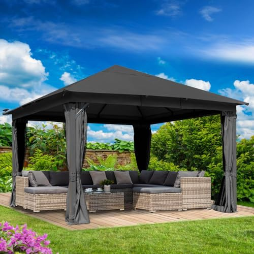 BRAST® Pavillon Aluminium Infinity 3x4m oder 4x4m | viele Modelle & Farben | inkl. Moskitonetz | wahlweise LEDs | wasserdicht | stabil | UV-Schutz | 4x4m Grau