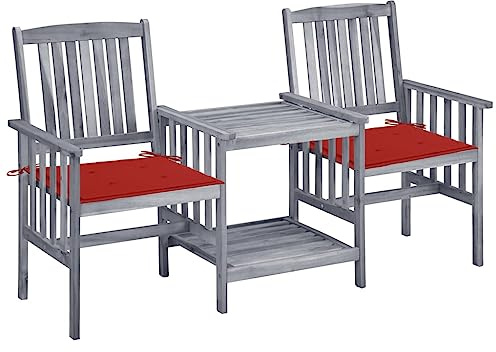 QZZCED Ensemble de meubles de balcon - Ensemble de meubles de jardin - Chaises de jardin avec table à thé et coussins en bois massif d'acacia - Pour jardins, terrasses, balcons