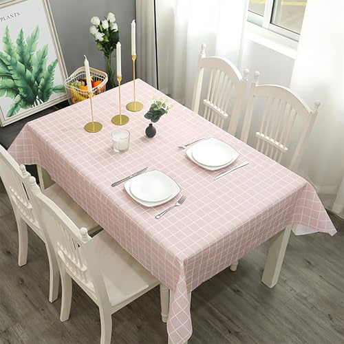 2pcs 137*180cm Plastic Tablecloths Waterproof Pink Checkered PVC Table Cloth Wipeable Table Cover Rectangular,Plaid Table Cover Wipe Clean Tablecloth Oil Cloth Outdoor Tablecloth for Party,Picnic