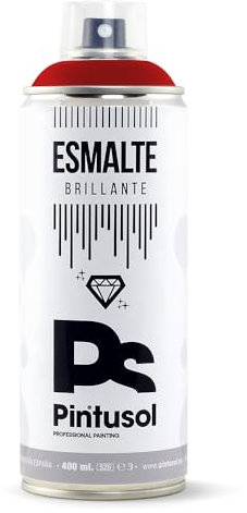 PINTUSOL Esmalte Brillante Rojo Señales en Spray RAL3001, Acabado Brillo, Resistencia UV Alta Opacidad, Fácil Aplicación Multisuperficie Madera Metal Plástico, Pintura Profesional Roja Espray 400ml