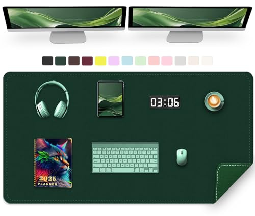 PU Leder Schreibtischunterlage, 120 x 43 cm Maus Tastaturunterlage, rutschfeste Schreibtischmatten, Computer und Laptopunterlage für den Schreibtisch für Haus & Büro (Dunkelgrün)