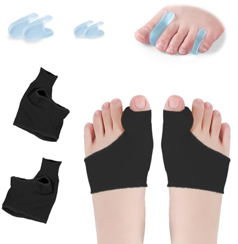 XREKNOi Bunion Corrector Sleeve Socks with Big Toe Separators and Pinky Separators Pack for Men and Women Non-Slip Big Toe Straightener Big Toe Alignment Bunion Toe Relief Pain (Black, Large)