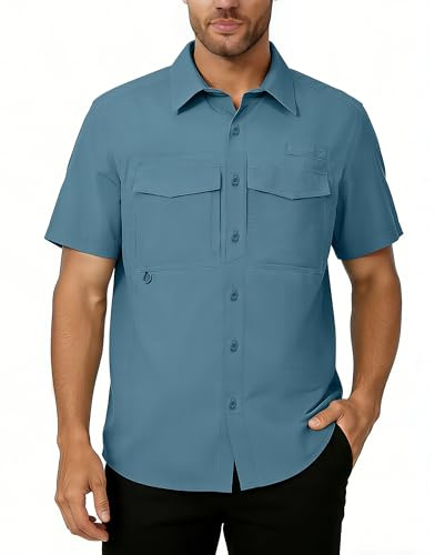 33,000ft Camisa al aire libre para hombre, manga corta, camiseta funcional de secado rápido, camisa casual para trekking, senderismo, pesca, safari golf