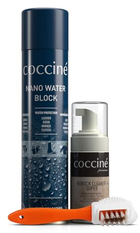 Coccine - Set Cura Scarpe 3 in 1, Spray Impermeabilizzante, Detergente Suede con Spazzola, Trattamento per Camoscio Nabuk e Pelle Scamosciata, Mousse Detergente Profonda