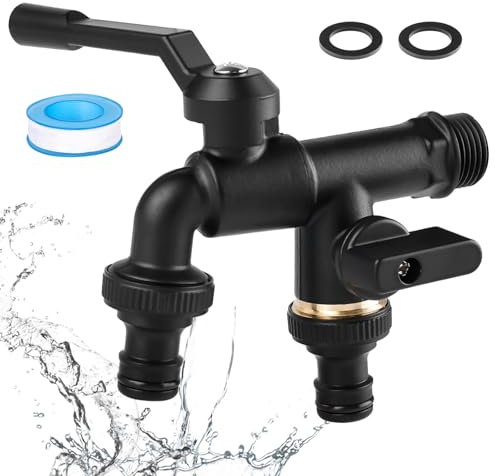 3/4 Zoll Double Robinet Laiton Résistant, Robinet Cuve Avec 2 Raccords De Tuyau, Double Jardin Robinet De, Robine Sortie,Exterieur Pour Jardin, Citerne De Pluie, Machine À Laver