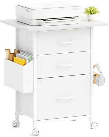 CAIYUN Filing Cabinet with 3 Fabric Drawers, Mobile File Cabinet on Wheels & Adjustable Feet, Rolling Under Desk Cabinet, Printer Stand for Home Office, White