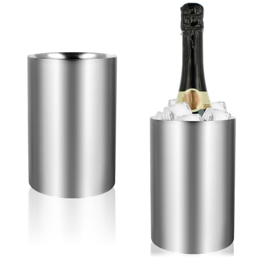 COM-FOUR® 2x flaskkylare - champagnekylare i matt - iskubshink av rostfritt stål - dubbelväggig vinkylare med 10,5 cm innerdiameter (2 Stück - silberfarben/matt)