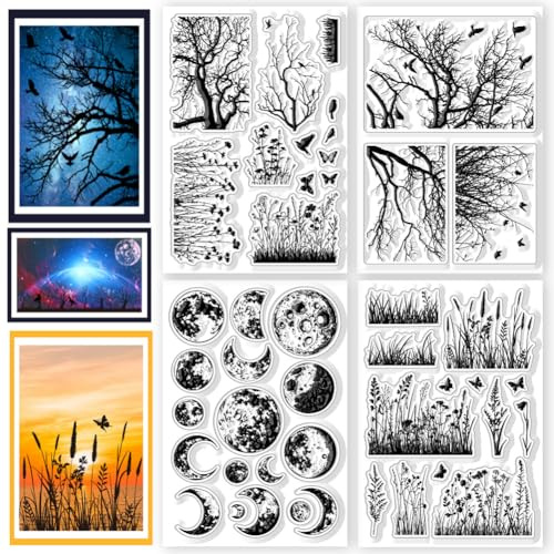 CHGCRAFT 4 Sheets 4 Styles Realistic Plants Style Clear Stamps Wildflowers Branches Silicone Stamp Seal for DIY Scrapbooking and Card Making Paper Craft Decor 6.3 × 4.3 Inch