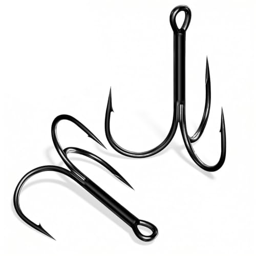 9KM DWLIFE Lot de 10/50 hameçons de pêche triples Noir Taille 16#-1/0# | en Acier à Haute teneur en Carbone Hameçon Peche en Mer -Hameçons de Rechange pour Eau Douce et Salée