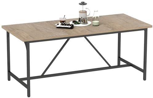 HOMCOM Table à Manger pour 6-8 Personne Table Cuisine rectangulaire Style Moderne - Plateau Aspect Bois et Pieds en Acier Noir avec Patins réglables, 180 x 80 cm, Naturel