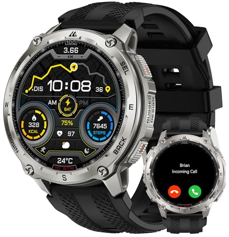 KOSPET Tank T4 Smartwatch Uomo, Acciaio Inox Completo, GPS a 6 Satelliti & Mappe Offline, 10ATM Subacqueo 45m, Batteria 50 Giorni, Chiamate Bluetooth, Monitor Salute 24/7, 1.43,Android & iOS