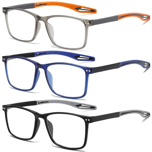 Fsread 3 Pack Lesebrille für Herren Sportlicher Stil Blaulichtblockierende Quadratische Rahmen Leichte Bequeme Lesehilfe +1.75