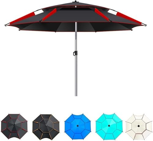 Justerbart Lutbart Fiskeparaply 6-8,5 Fot, Dubbelt Lager Strandparasoll För Sportfiskare, Stort Solskydd, Vattentätt Och Vindtätt Utomhusskydd Black-red 200cm/6.5ft