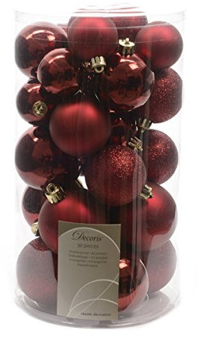 Kaemingk Decoris Weihnachtskugeln, bruchsicher, Ochsenblutrot, 30 Stück, Kunststoff Leder, Mehrfarbig, Einheitsgröße