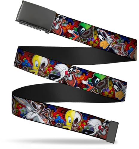 Buckle-Down Cinturón de tela Looney Tunes de 1.25 pulgadas, multicolor, se adapta a pantalones de hasta 42 pulgadas, Multicolor, 1.25 Wide - Fits up to 42 Pant Size