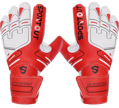 Sportout Gants de gardien de but pour adulte et enfant - Prise en main résistante avec une protection optimale des doigts contre les blessures,Rouge,9