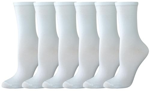 Amazon Essentials Calcetines casuales para mujer, 6 pares, blancos, 8-12