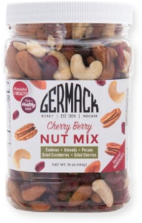 Germack Pistachio Company® Cherry Berry Nut Mix – Cashews, Dried Cranberries, Michigan Dried Cherries, Almonds, and Pecans – Unroasted and Unsalted – 16oz Jar