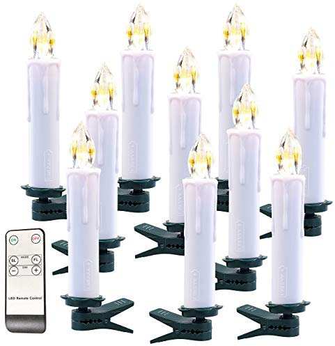 Lunartec Weinachtsbaumbeleuchtung: FUNK-Weihnachtsbaum-LED-Kerzen mit Fernbedienung, 10er-Set, weiß (Funkkerzen für Christbaum, Funkkerzen für Weihnachtsbaum, Kabellose Lampen)