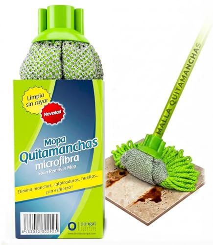 Pongal Fregona Quitamanchas Microfibra Doble Acción Limpieza Profunda Suelos Delicados Eliminación Manchas Huellas Salpicaduras Secado Rápido No Raya Alta Absorción Sistema Abanicoro (1 Unidad)