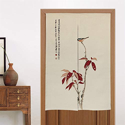 LIVEINU Tür Vorhang in Chinesisches Gemälde Bambus-Design Leinen Vorhang Japanische Noren Panels Für Schlafzimmer Tür Vorhang mit Teleskopstange 80x90cm Style 2