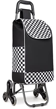 Kono Einkaufstrolley Einkaufswagen Stabiler Trolley Einkaufstrolley Klappbar 2 in 1 Abnehmbar Tasche mit 3 Geräuschlos Räder (Schwarz)