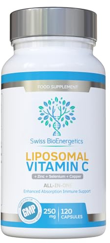 Liposomal Vitamin C Complex with Zinc, Selenium and Copper : All-in-ONE Enhanced Absorption Immune Support : 250mg, 120 Vegan Capsules (4 Month Supply) : Non-GMO, Made in UK