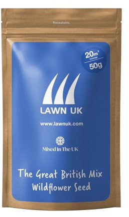 The Great British Mix Lawn UK - 50g - Patriotic Flowers - Red, White & Blue - Native Wildflower Seed Mix - 20sqm Coverage - Annual Meadow - Attracting Butterflies and Bees