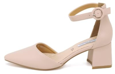 QUEEN HELENA Décolleté Scarpe con Tacco Medio Eleganti a Punta Chiusa con Cinturino Donna ZM9001 Nude 40