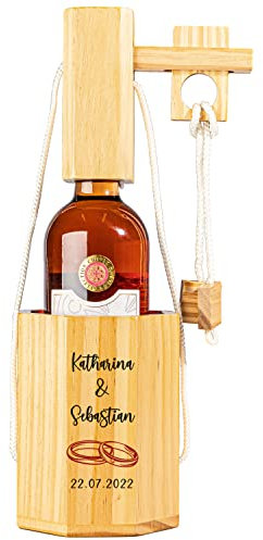 Geschenke 24 - Flaschenpuzzle | Geschenk zur Hochzeit | für Weinflasche | Sektflasche | aus Edelholz | Rätsel | Geduldspiel | Weinliebhaber | Partyspiel (Ringe)