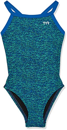 TYR Durafast Elite Diamondfit One Piece Girls' Swimsuit - Athletic Training and Competition Swimwear - Resists Chlorine - 24, Blue/Green Lapped